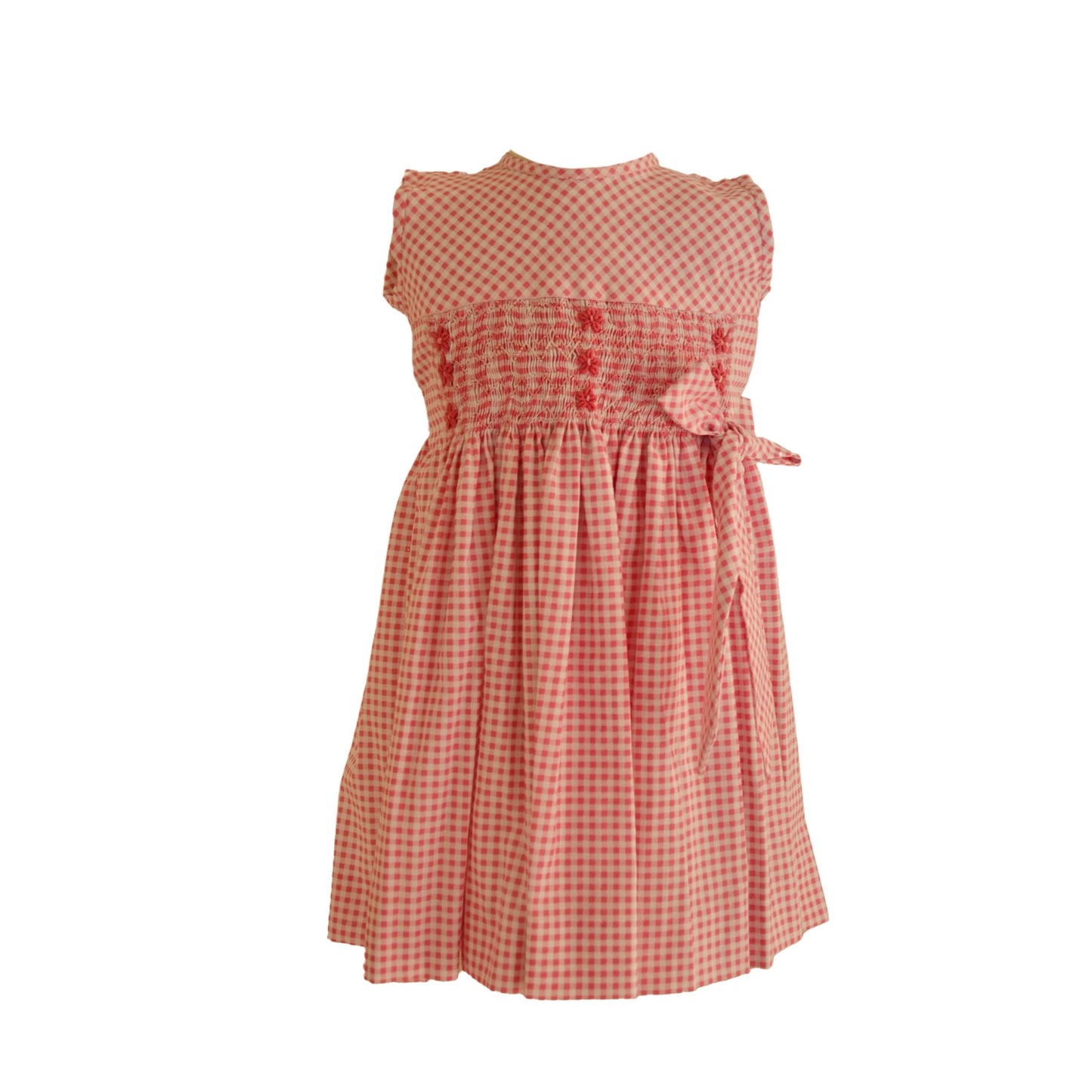 vestido cuadros rosa con bordado de smock