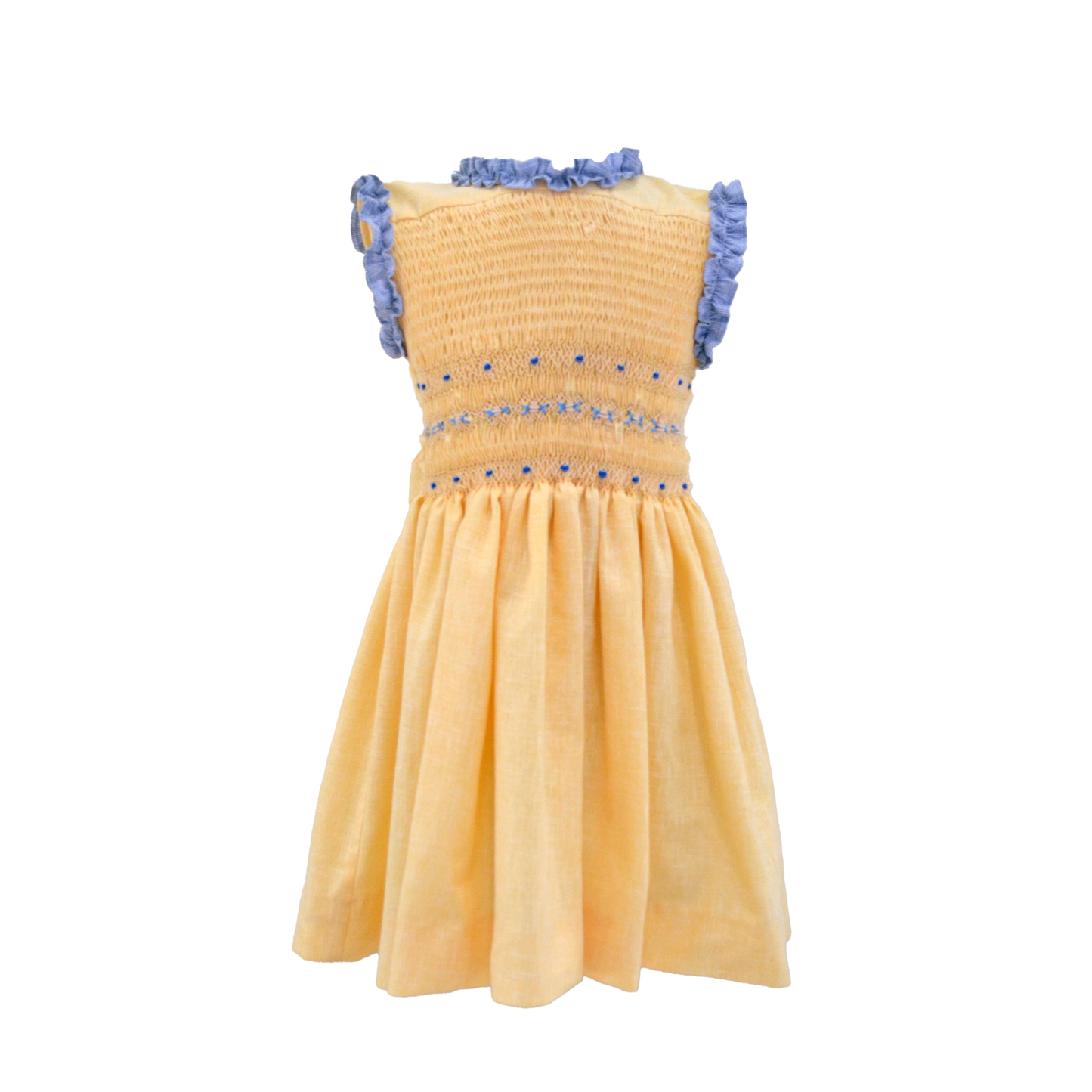 Vestido Alexa Amarillo Con Lino y Escarola Azul